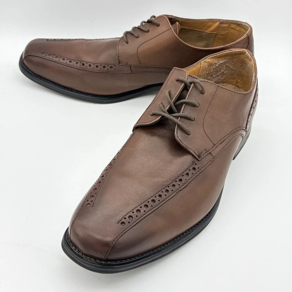 Stacy‎ Adams Mens 10.5 Square Toe Oxfords Brown Leather Memory Foam